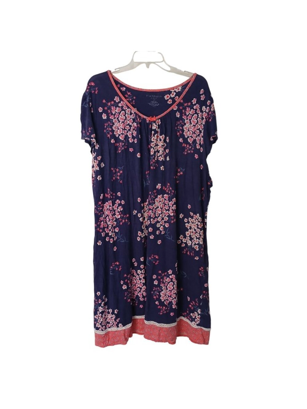 Croft & Barrow Womens Floral Nightgown 1X Navy Stretch Short Sleeve #D-32